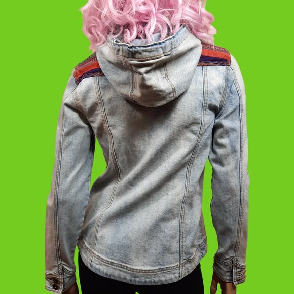 Y2K Hooded Denim Jacket blue Light Wash Womens Size S - Picture 5 of 6